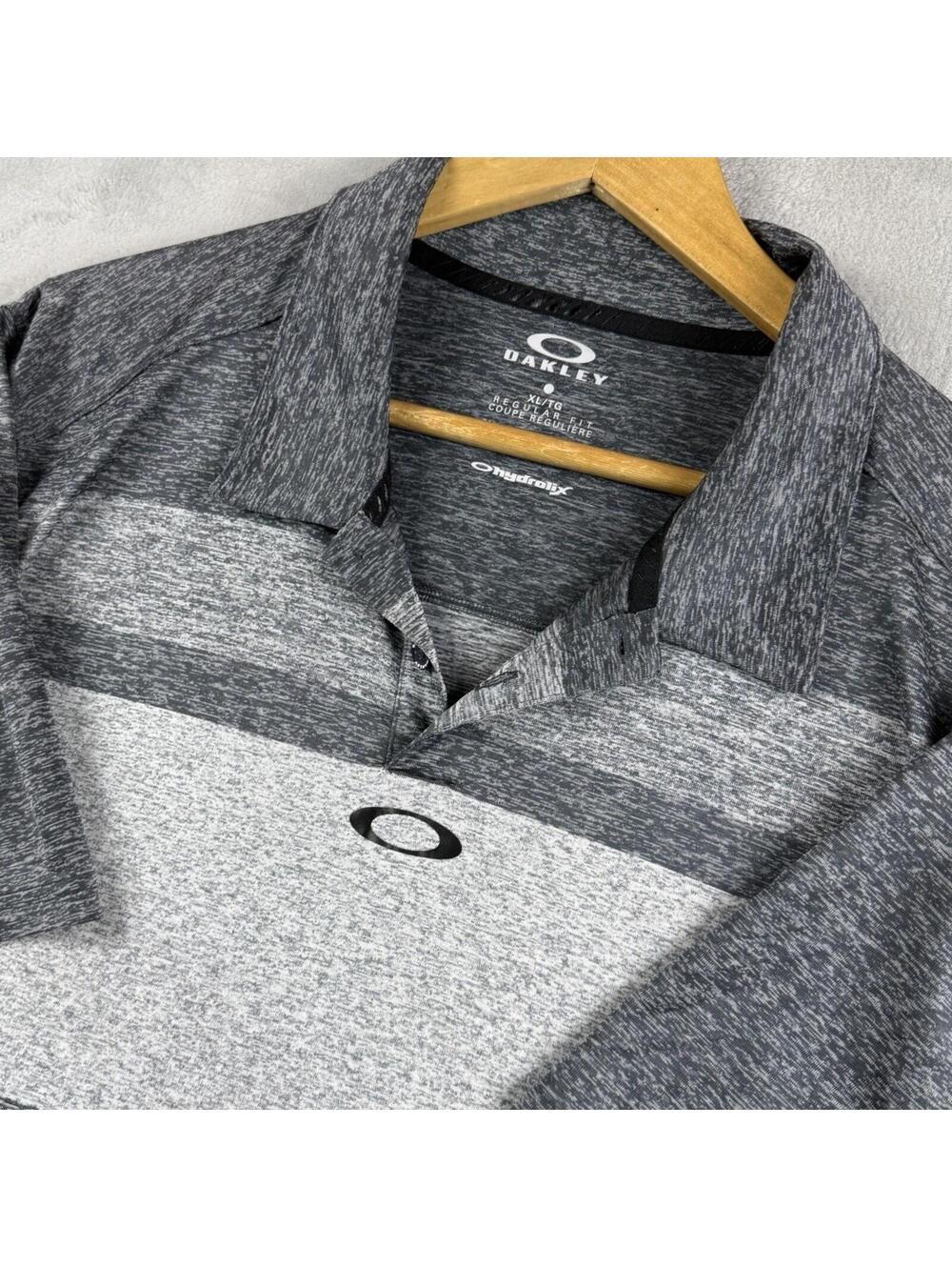 Oakley O Hydrolix Mens XL Gray Striped Performance Polo Golf Athletic Techwear